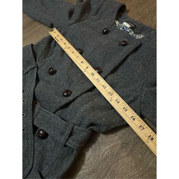 J Crew Double Breasted Wool Blend Gray Belted Collarless Coat Knee Length Size 4 - Picture 10 of 13